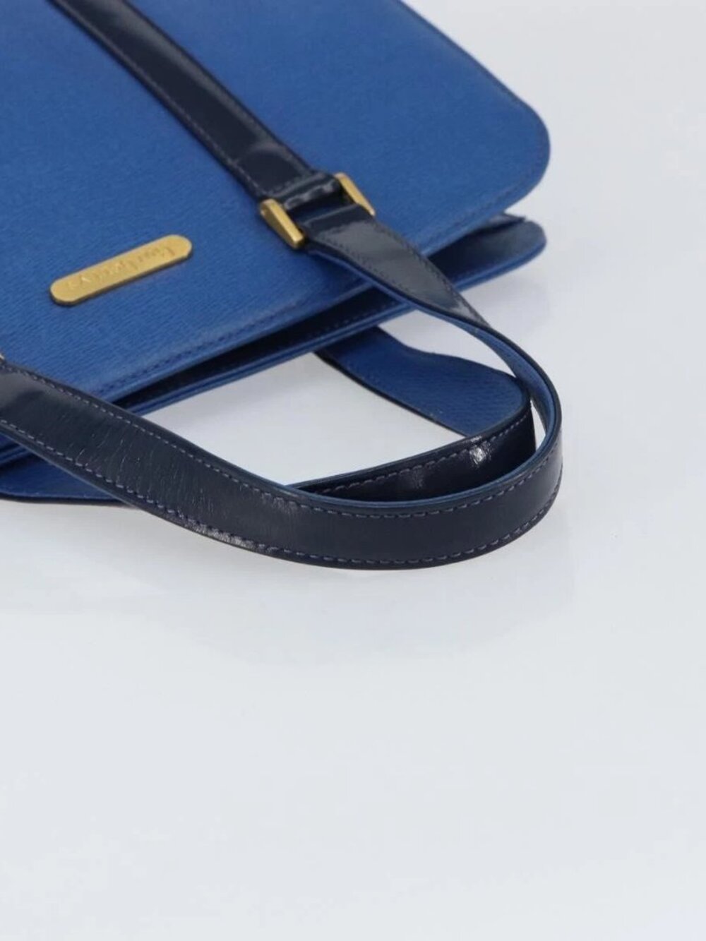 Burberrys Hand Bag Leather Blue Gold Auth 159091 - Picture 8 of 16